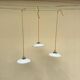 Trio suspension vintage abat jour opaline ondulée fils dorés lumière ancienne