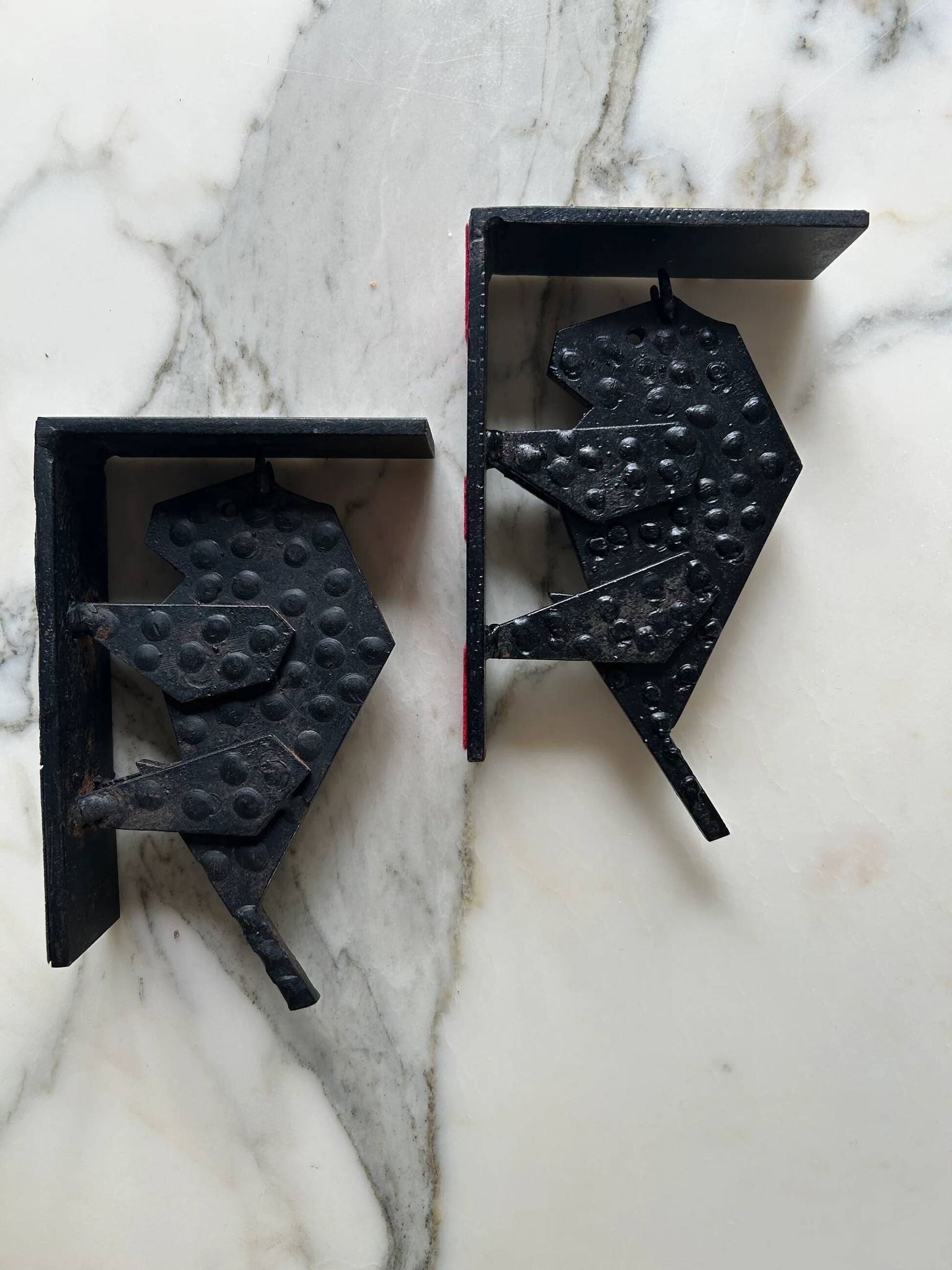 Pair of brutalist buffalo / bison bookends, black metal, mid-century