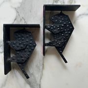 Pair of brutalist buffalo / bison bookends, black metal, mid-century