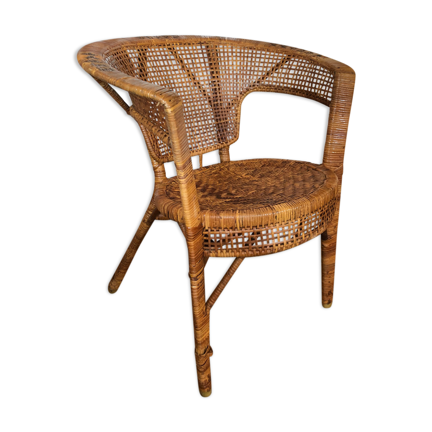 Fauteuil vintage rotin et osier 1940