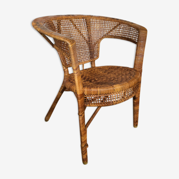 Vintage rattan and wicker armchair 1940