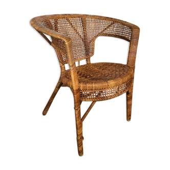 Vintage rattan and wicker armchair 1940