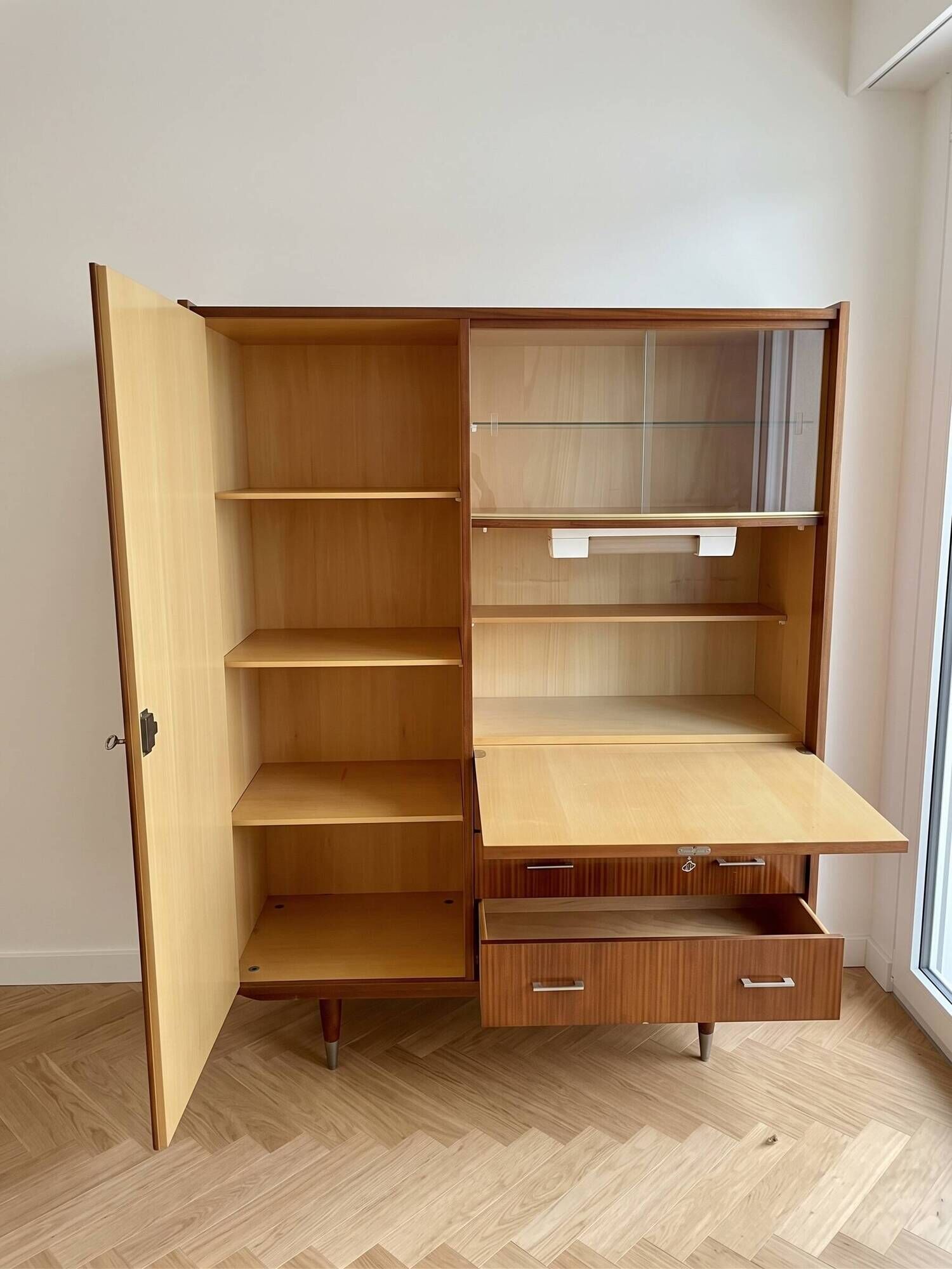 Meuble de rangement secrétaire années 70 en bois