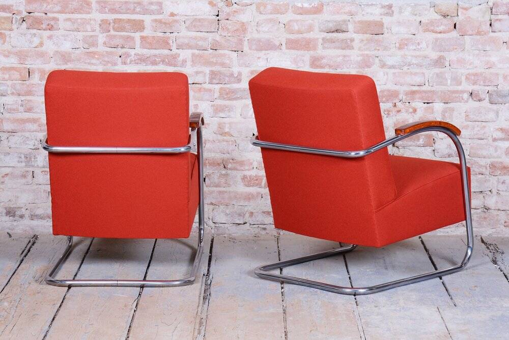 Bauhaus Armchairs in Beech & Chrome attributed to Mücke-Melder, Czech, 1930s, Set of 2
