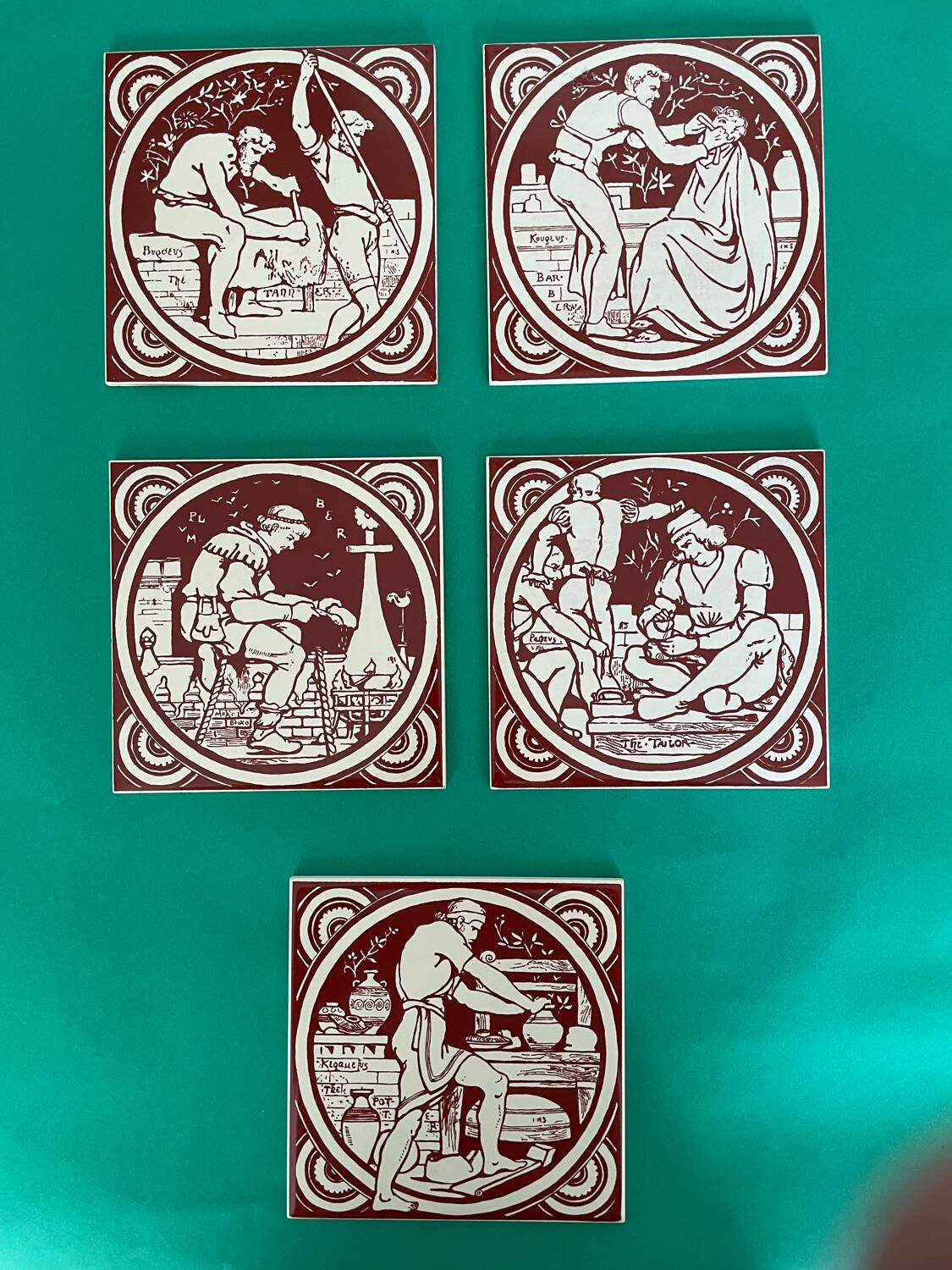 Set of 5 John Moyr Smith 15×15cm tiles – collector's items
