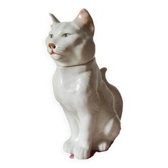 Carafe à chat absinthe en majolique george dreyfus antique vers 1900 avec tête et poignée de queue amovibles