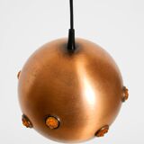 Original 1960s solid copper pendant lamp with orange synthetic glass stones