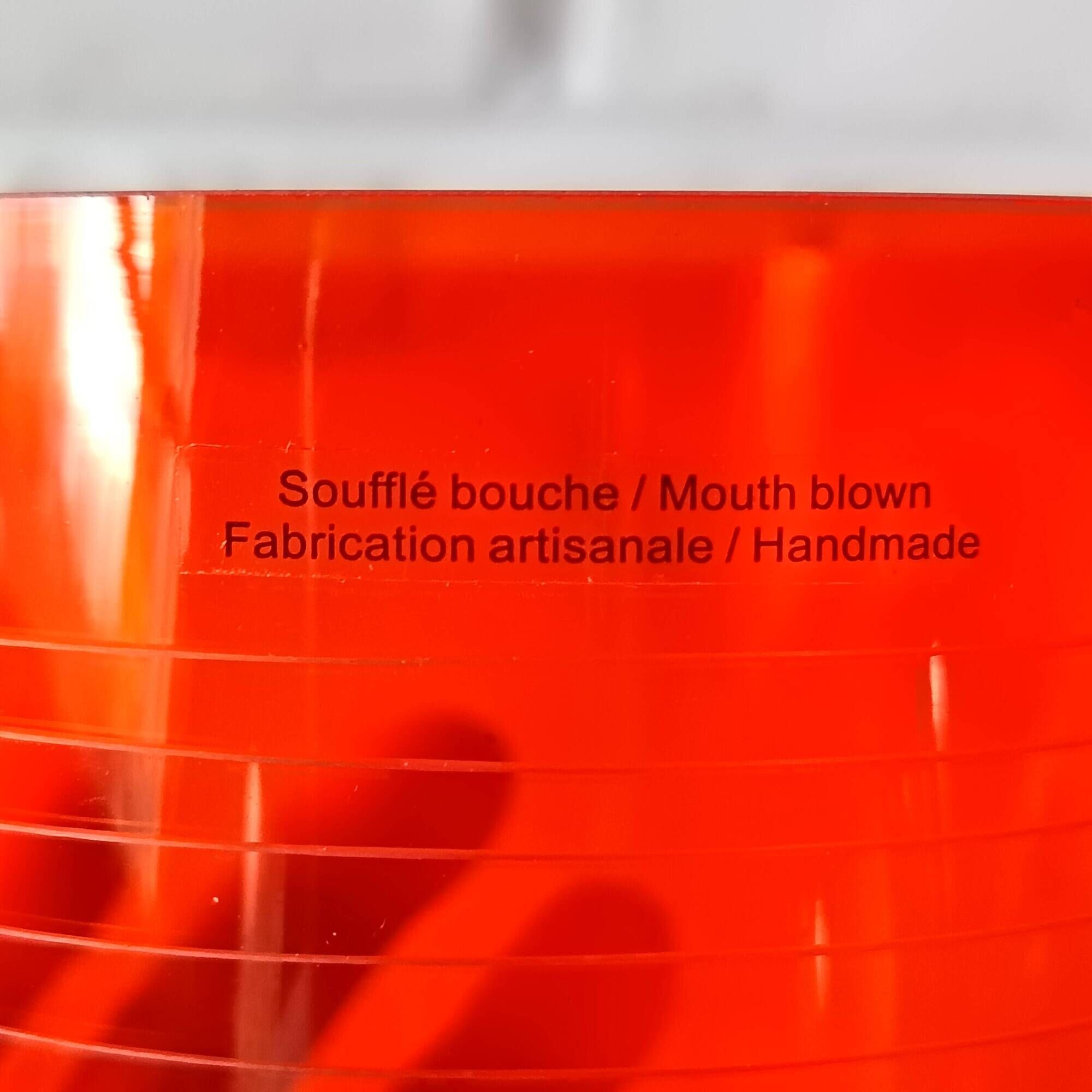2 large vintage orange glass tealight holders, France, Mikasa mouth-blown