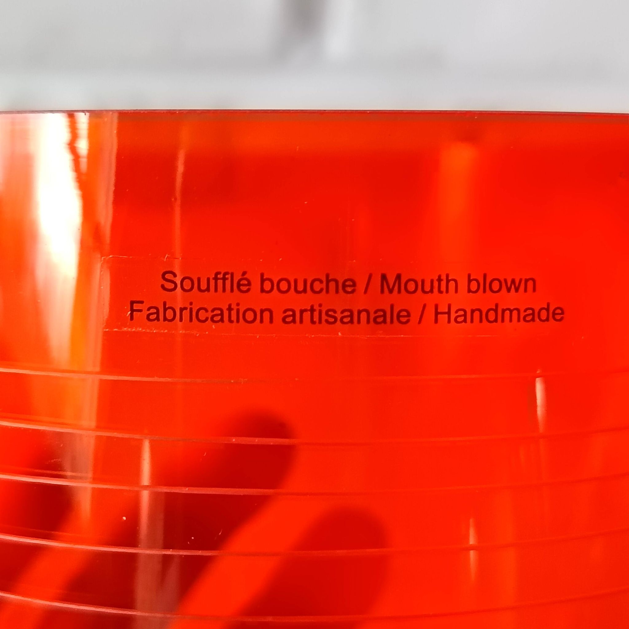 2 large vintage orange glass tealight holders, France, Mikasa mouth-blown