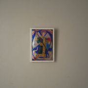 Enamel of the great fire of Saint Michael on a wooden frame religious object Saint Martin Abbey decoration frame