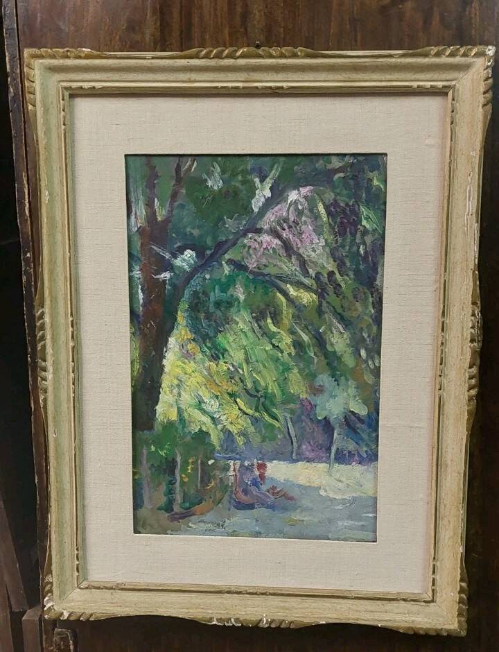 Oil painting on panel early 1900 landscape impressionist frame