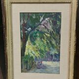 Oil painting on panel early 1900 landscape impressionist frame