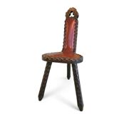 Vintage brutalist Spanish tripod chair / wooden stool
