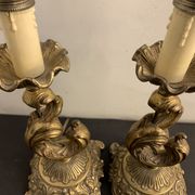 Pair of legs of bronze lamps rocaille style