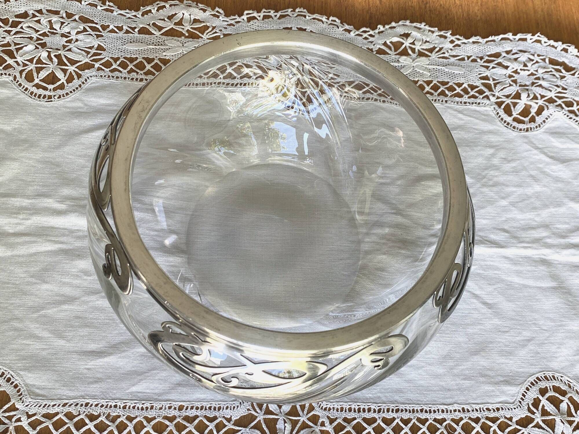 Art Nouveau crystal and silver-plated metal bowl and salad bowl, 1900