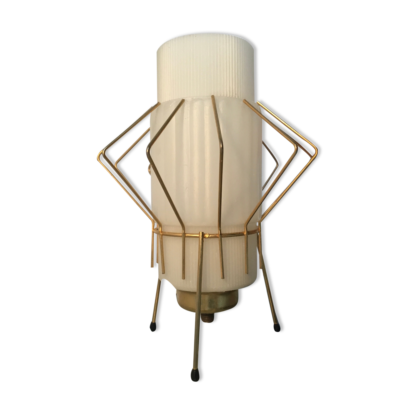 Vintage tripod-gold and plastic-topped lamp - 1960