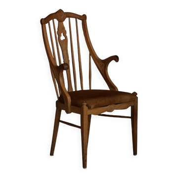 Danish high-back armchair in solid oak with leather cushion, mid-century, 1950s.