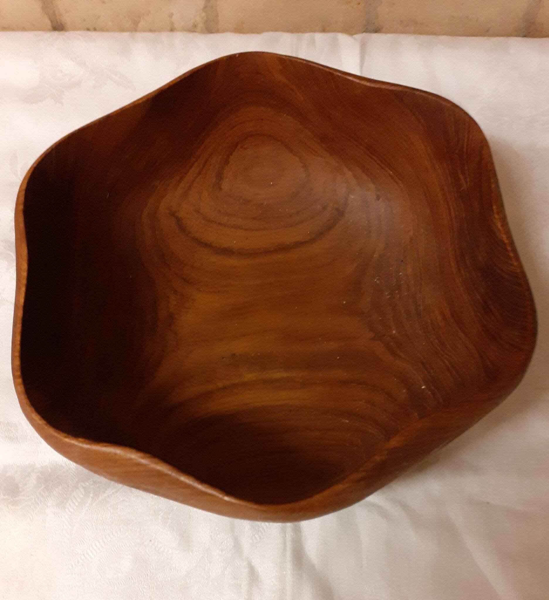 vintage salad bowl in solid teak, Scandinavian design, free form