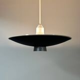 BLACK METAL PENDANT LAMP WITH DIFFUSER BY LOUIS KALFF FOR PHILIPS, 1950S