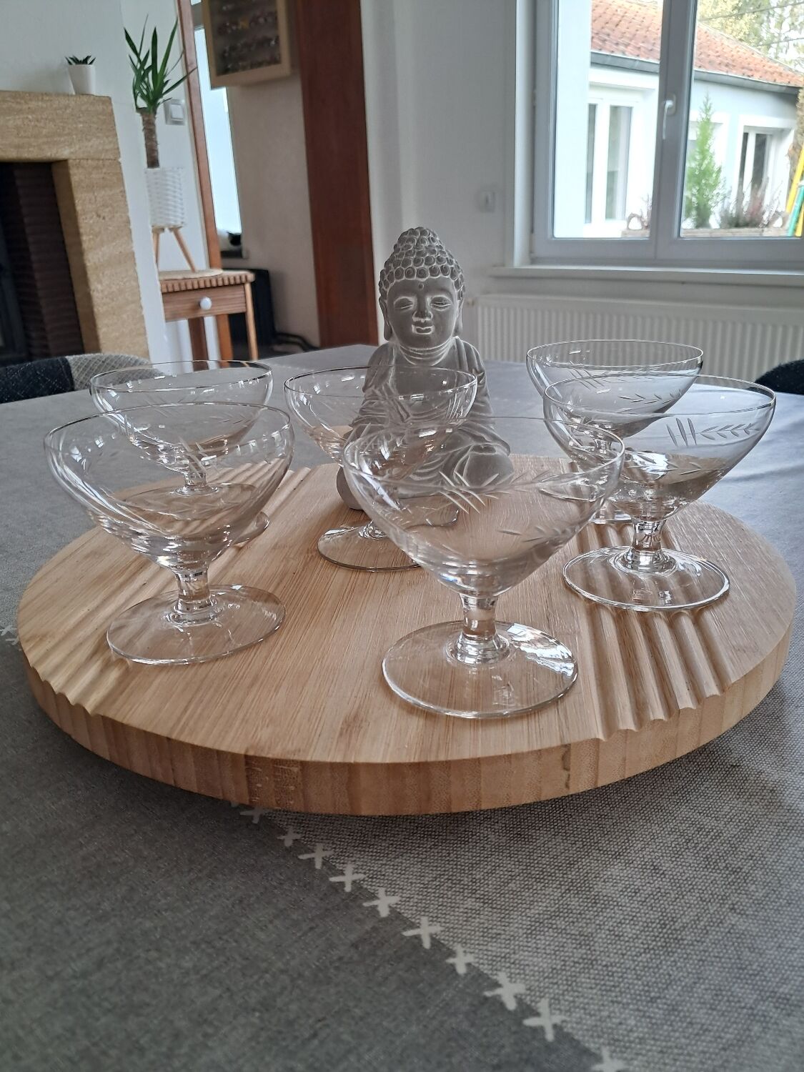 6 cut crystal champagne coupes, 20th century
