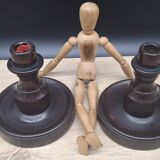 Pair of English turned wooden candlesticks