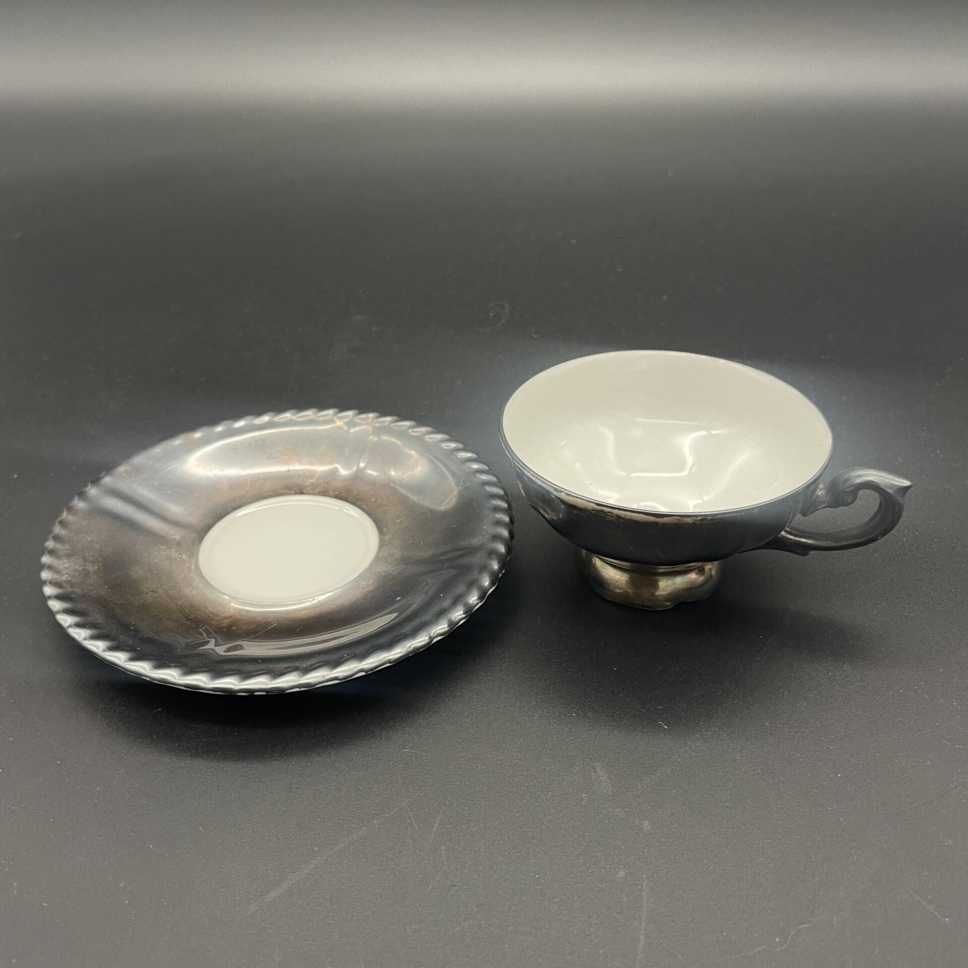 Vintage silver-plated porcelain moka cup RW Bavaria with saucer