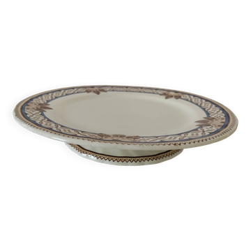 Plat sur piédouche Creil & Montereau Mauresque bleu brun