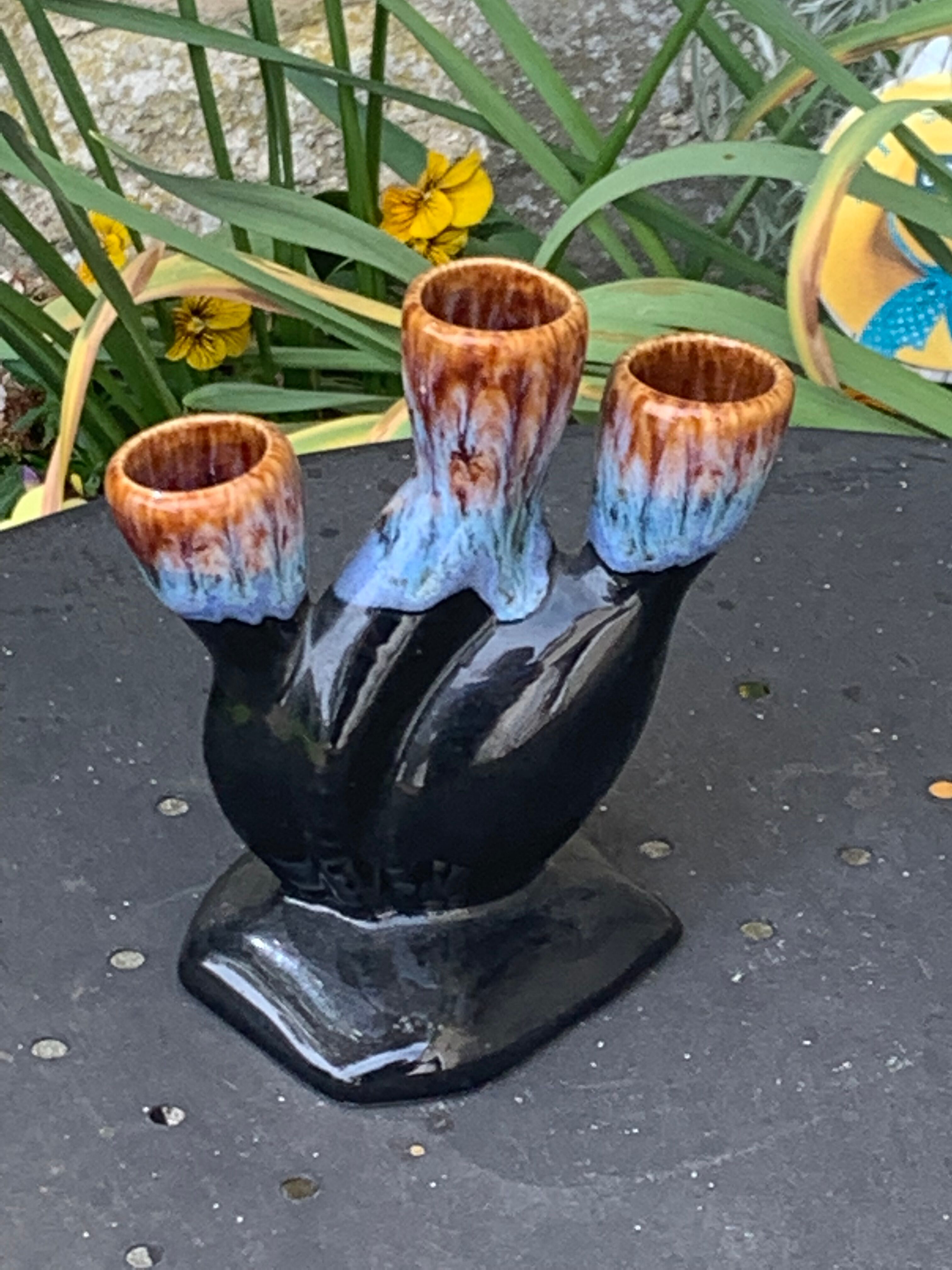 Soliflore for 3 flowers in flamed and vintage glazed ceramic