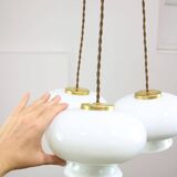 Mid-Century Italian Opaline Glass & Brass Pendant Lamp, set of 3