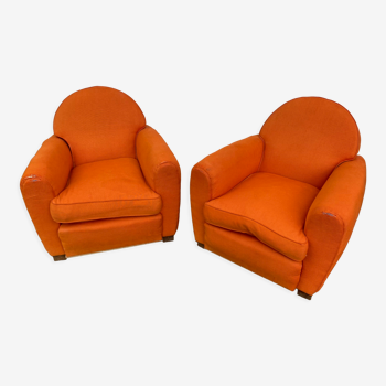 Paire de fauteuils club vintage orange