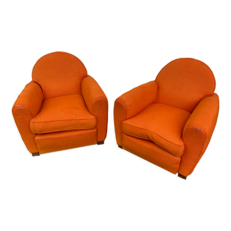 Paire de fauteuils club vintage orange