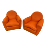 Paire de fauteuils club vintage orange