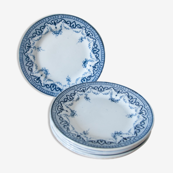 Old flat plates, blue décor, Creil Montereau
