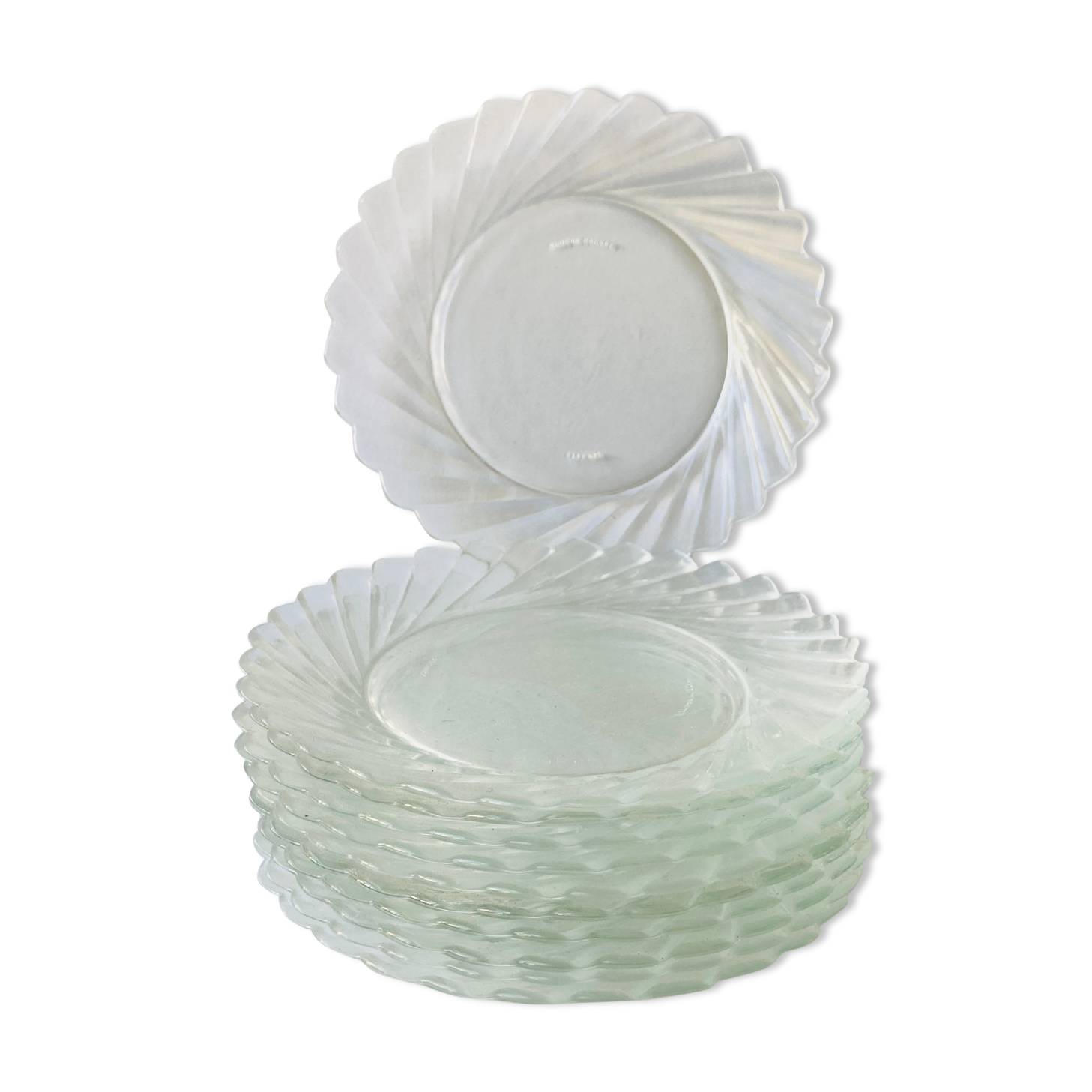 10 small plates in Duralex glass in the shape of flowers - retro-cuisine-vintage