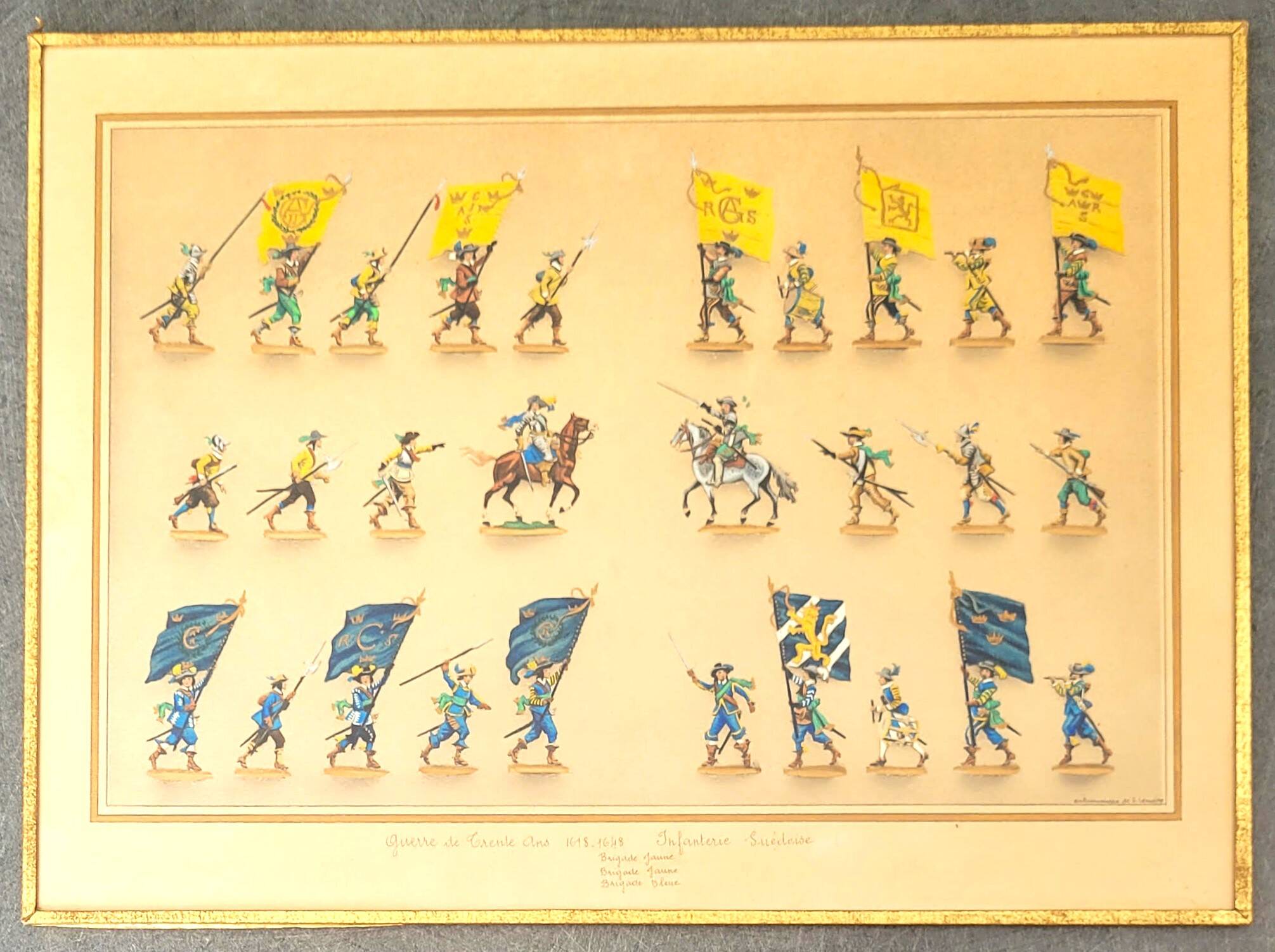 Set of 3 illuminated plates by S. Lemoine