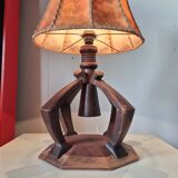 Modernist leather and oak table lamp, Netherlands 1930s