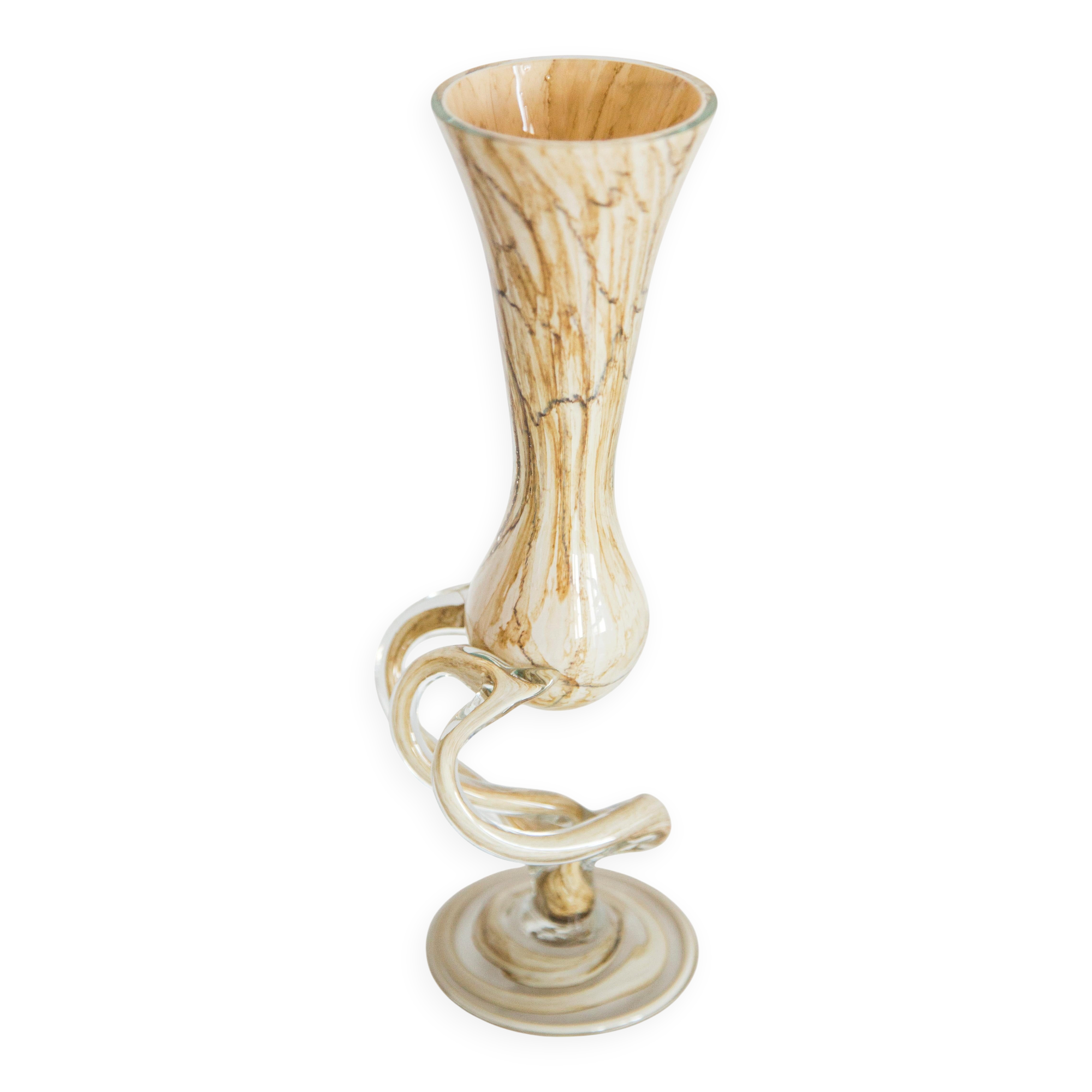 Vintage mid-century artistic vase, beige sand, Murano glass, Europe, 1970.