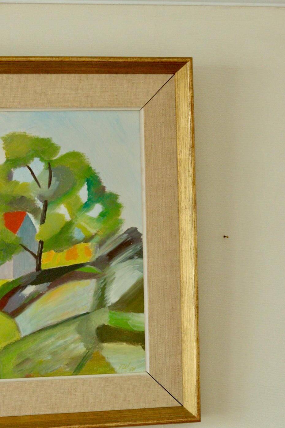 Framed oil on panel "Kopia" by TW, Sweden mid 20th century.