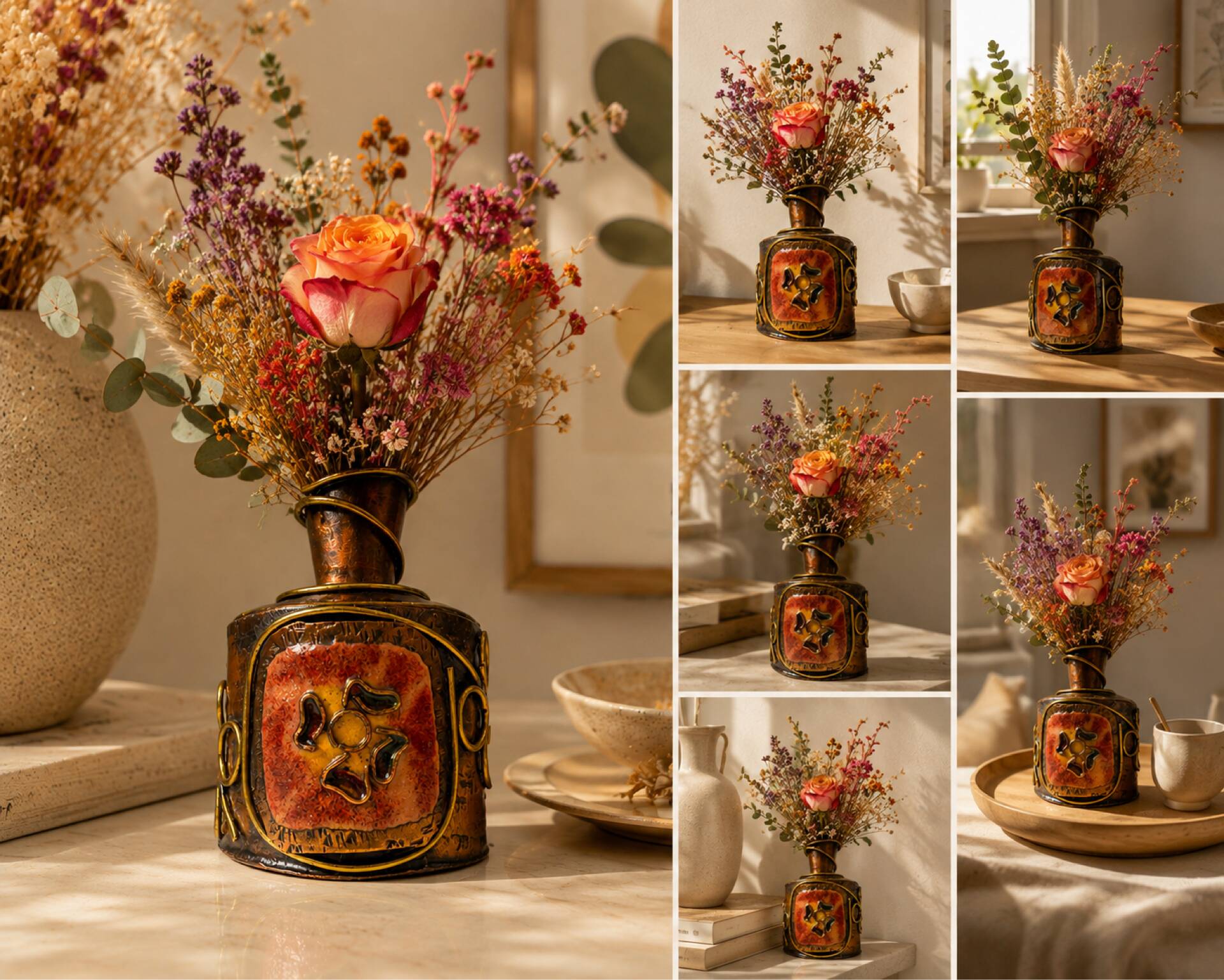Petit vase soliflore vintage en bronze émaillé – 70’s