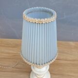 Vintage candlelight vanilla earthenware border gold and rhodoid lampshade pleated azure