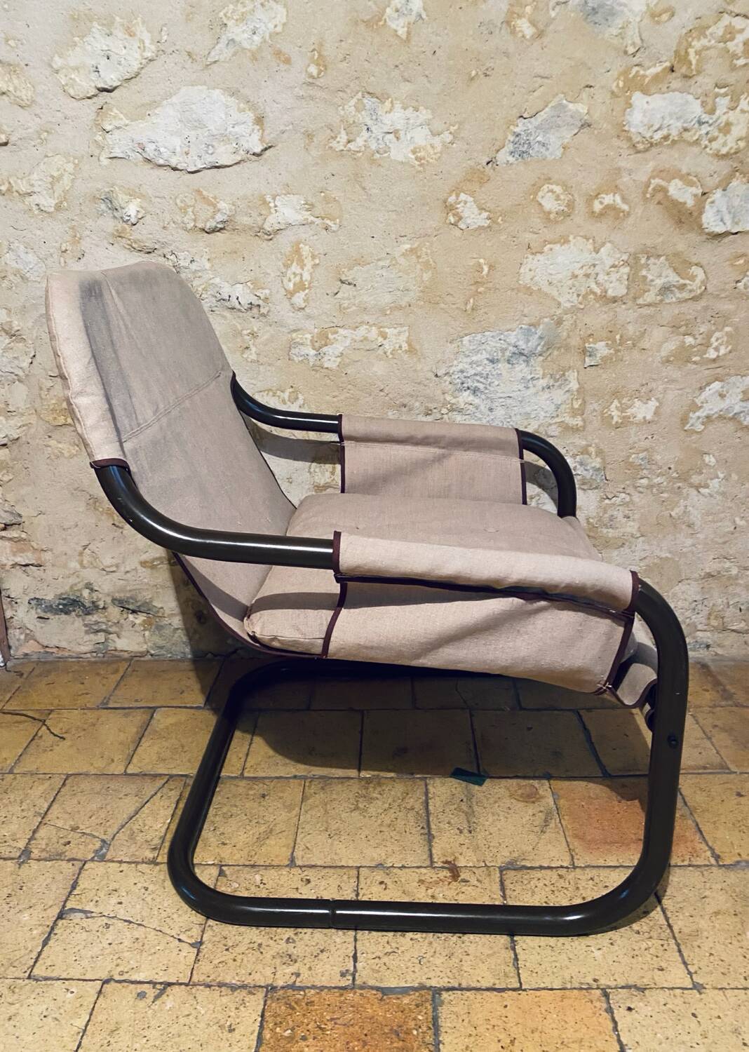Fauteuil Ikea vintage en lin et métal