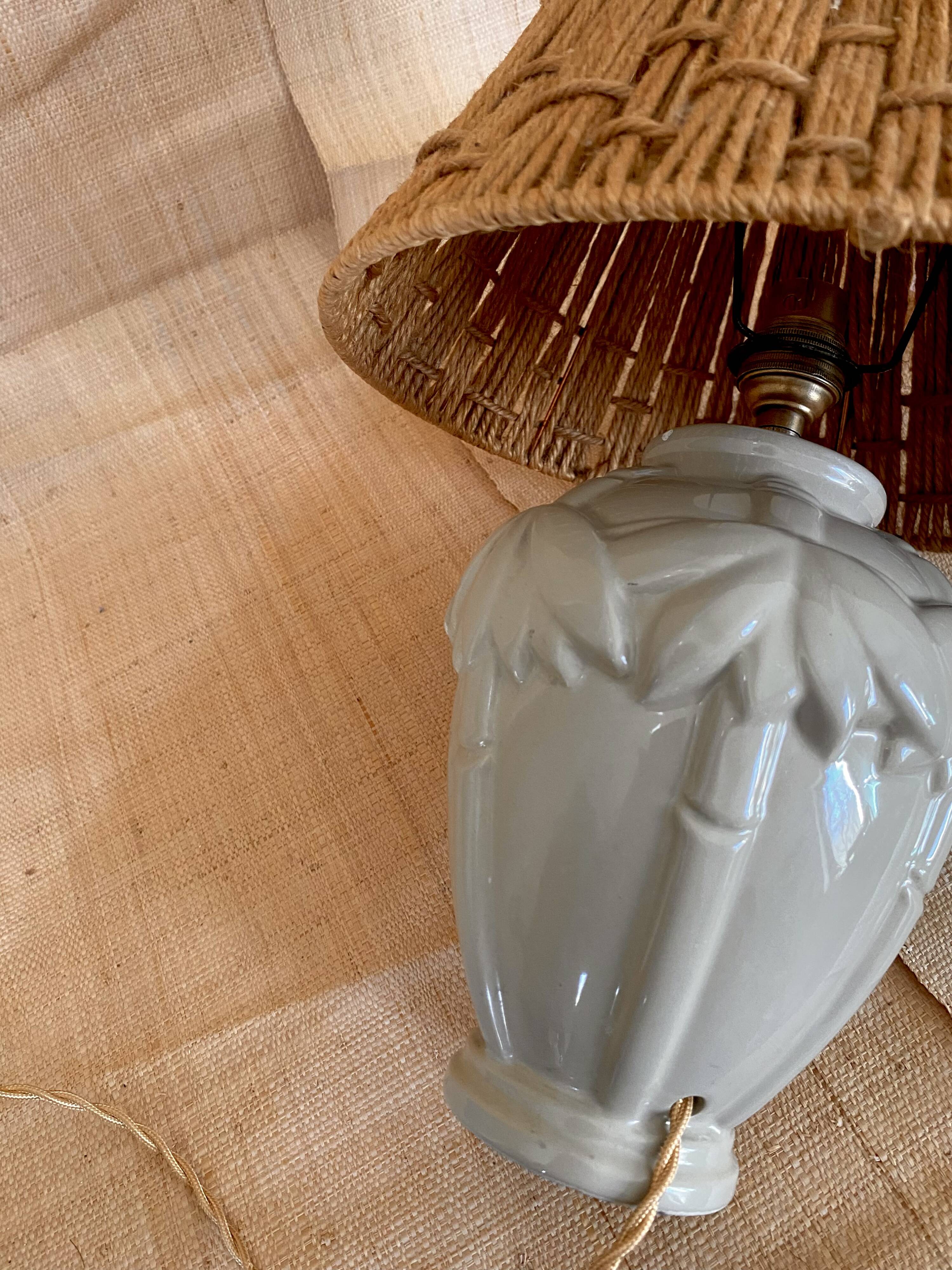 Ceramic lamp, 2M fabric cable, rope shade