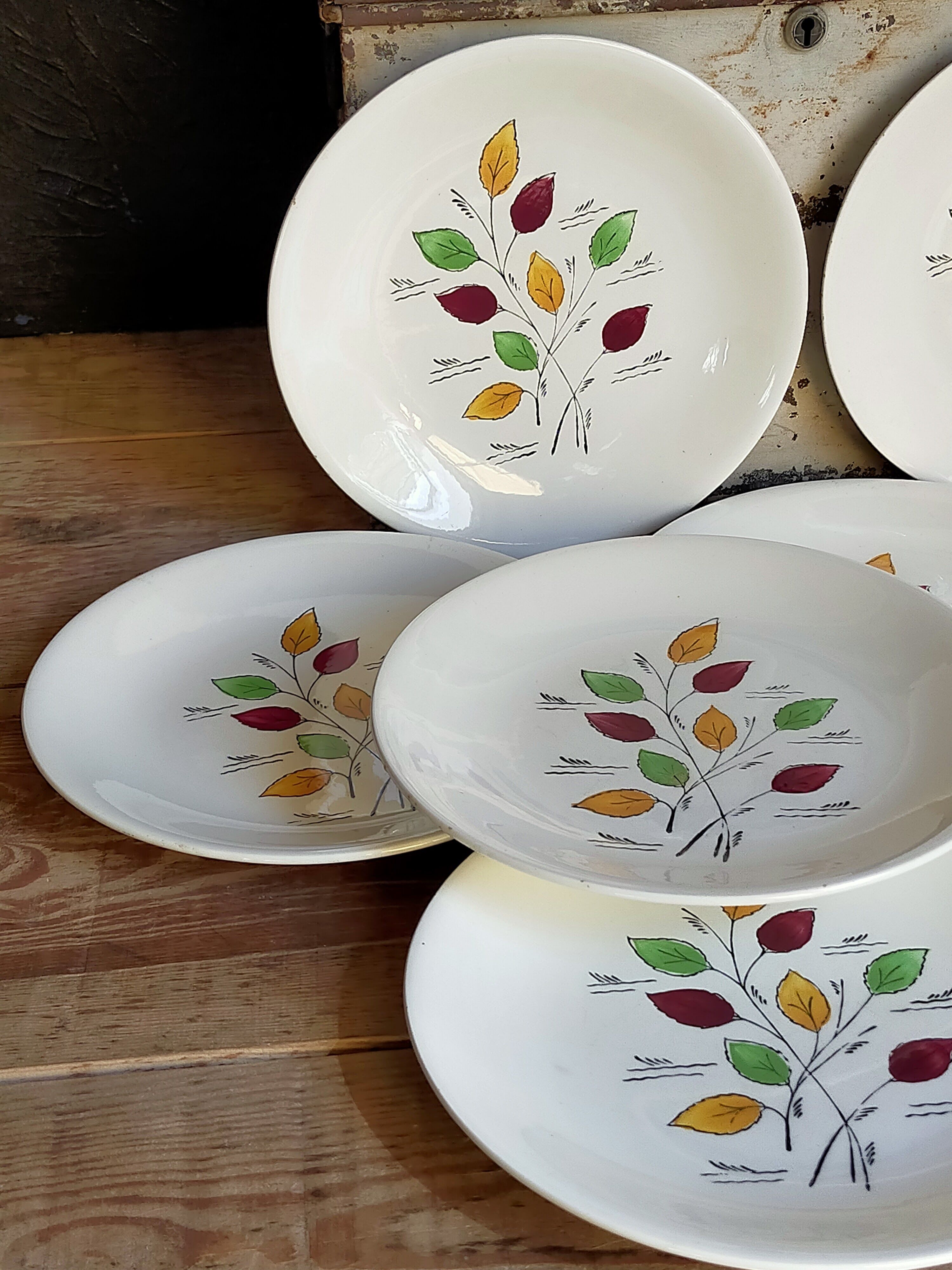 Seven vintage plates in fine earthenware from Gien service Gentilly