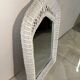 White rattan bedroom set: chest of drawers, mirror, bed, basket