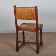 Set of 6 straw-seated solid wood chairs, French craftsmanship, 1950.