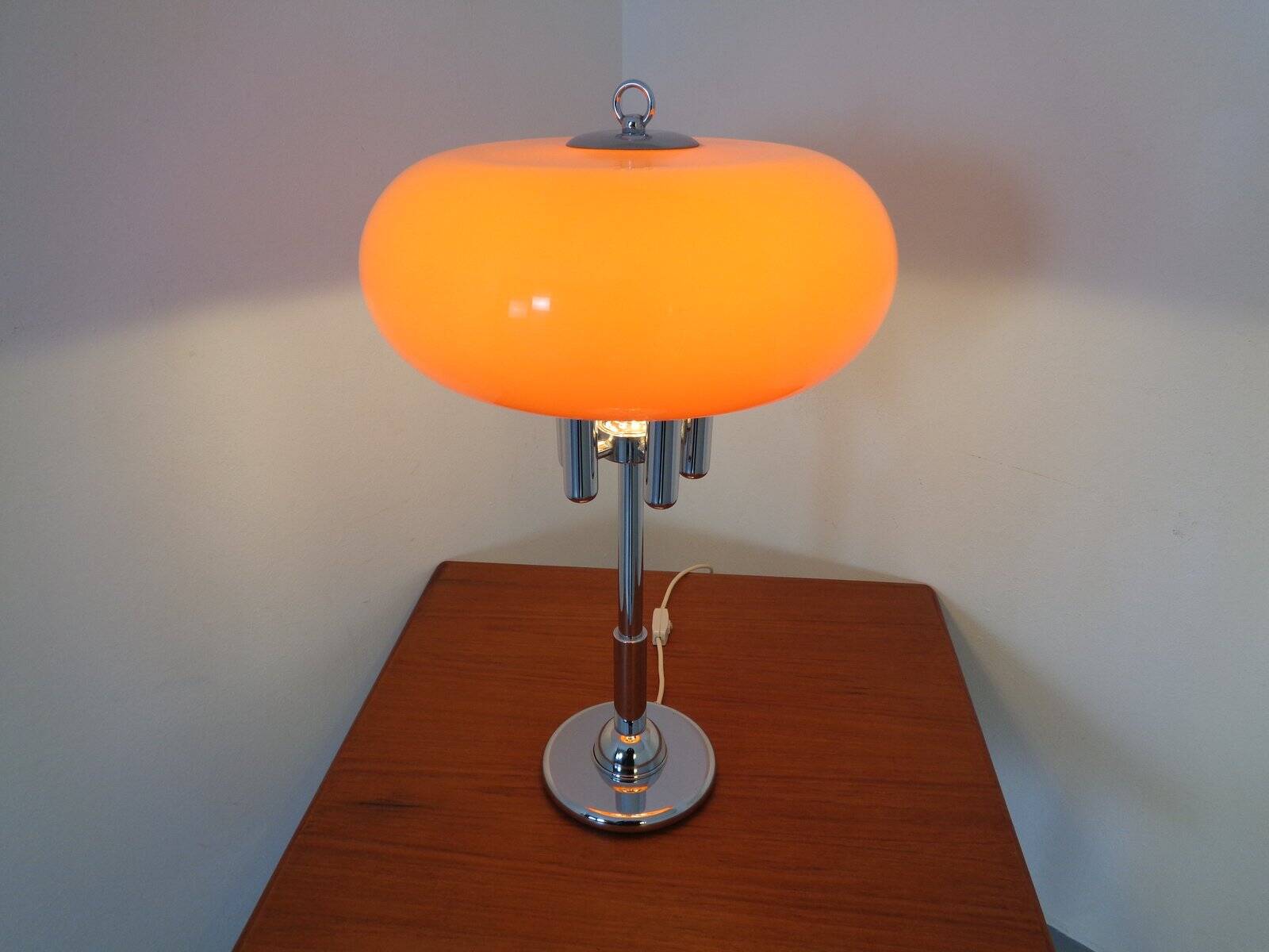 Italian orange plastic and chrome table lamp, 1960s