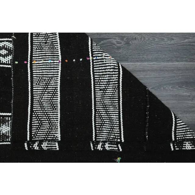 1970s Vintage Turkish Oushak Handmade Wool Cotton Black Runner Rug 169x190