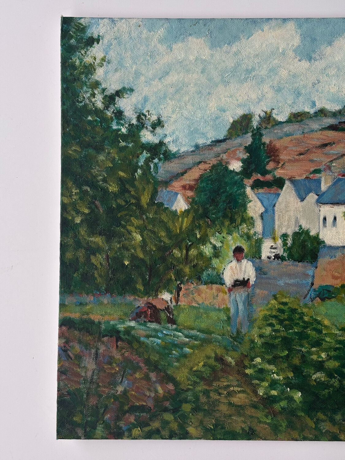 Painting on panel, countryside in spring.