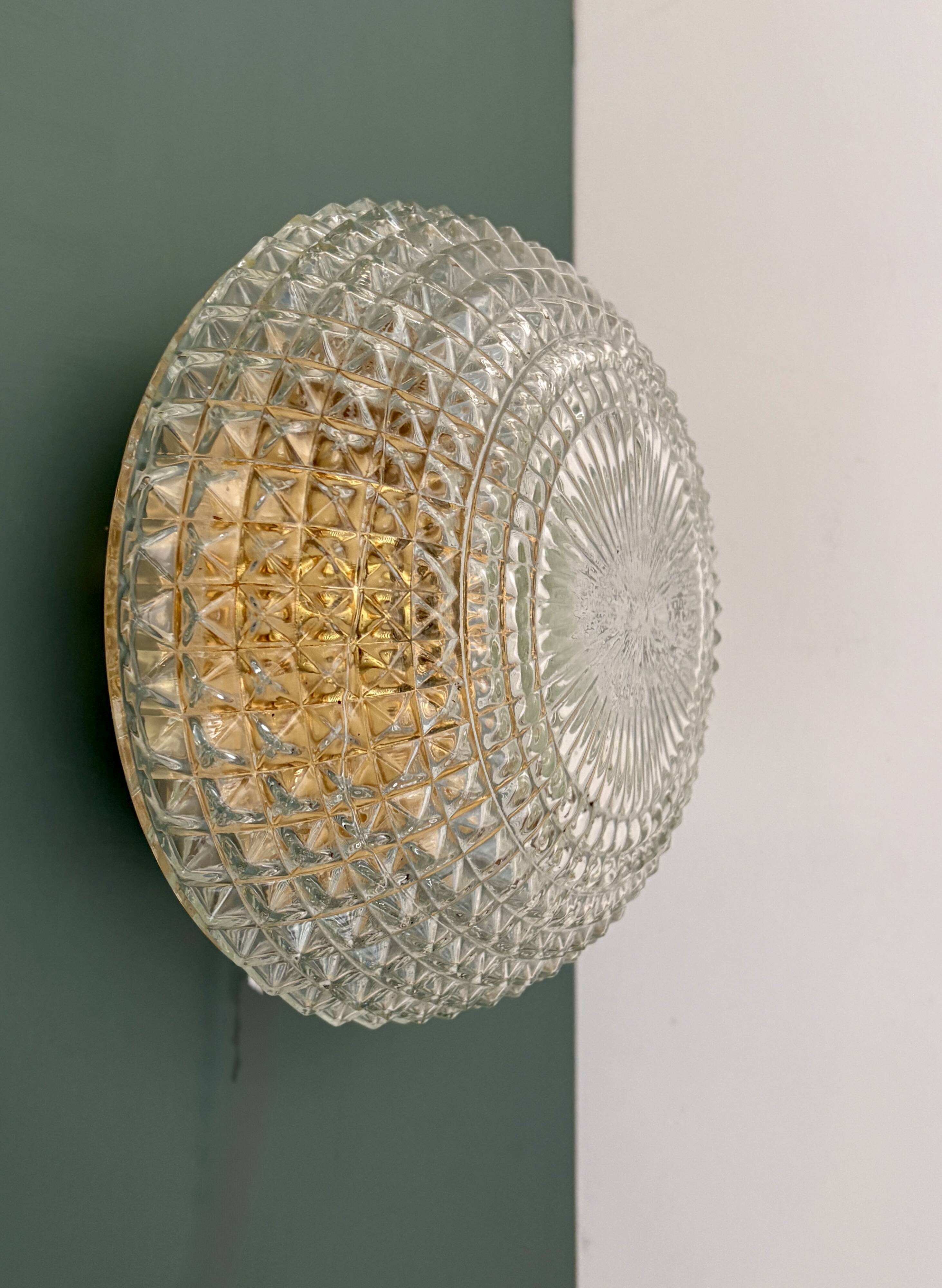 Vintage globe wall or ceiling light in molded diamond-point glass