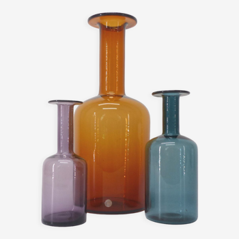 3 Scandinavian glass vases Otto Brauer for Holmegaard